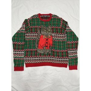 Furry Cat Men's Size XL Red & Green Ugly Christmas Crewneck Sweater 33 Degrees